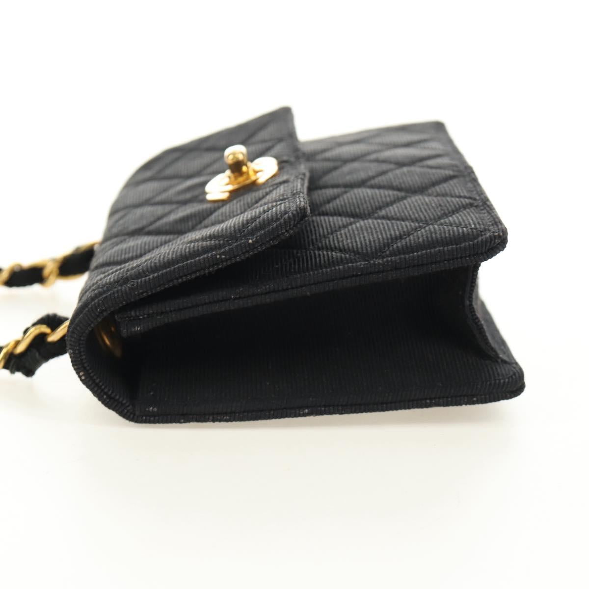 CHANEL Matelasse Chain Shoulder Pouch Canvas Black Gold CC Auth 184384V