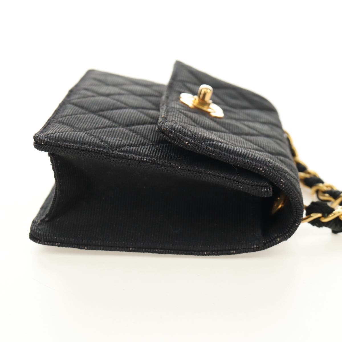 CHANEL Matelasse Chain Shoulder Pouch Canvas Black Gold CC Auth 184384V