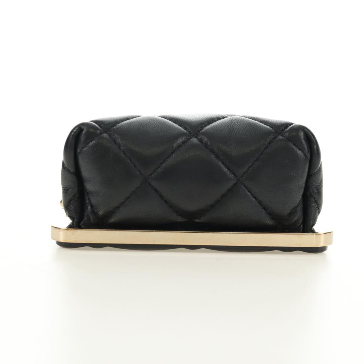 CHANEL Chain Shoulder Pouch Evening Bag Lamb Skin Black Gold CC Auth 184385SV