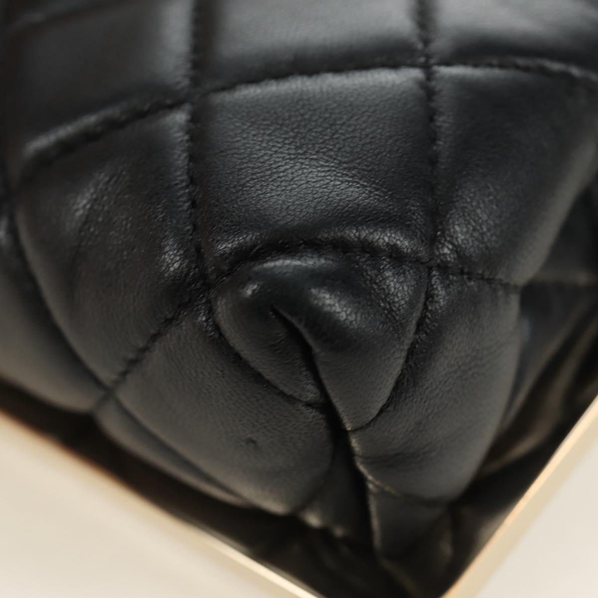 CHANEL Chain Shoulder Pouch Evening Bag Lamb Skin Black Gold CC Auth 184385SV