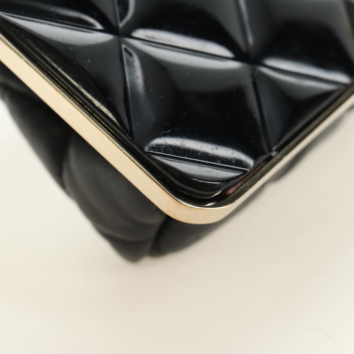 CHANEL Chain Shoulder Pouch Evening Bag Lamb Skin Black Gold CC Auth 184385SV