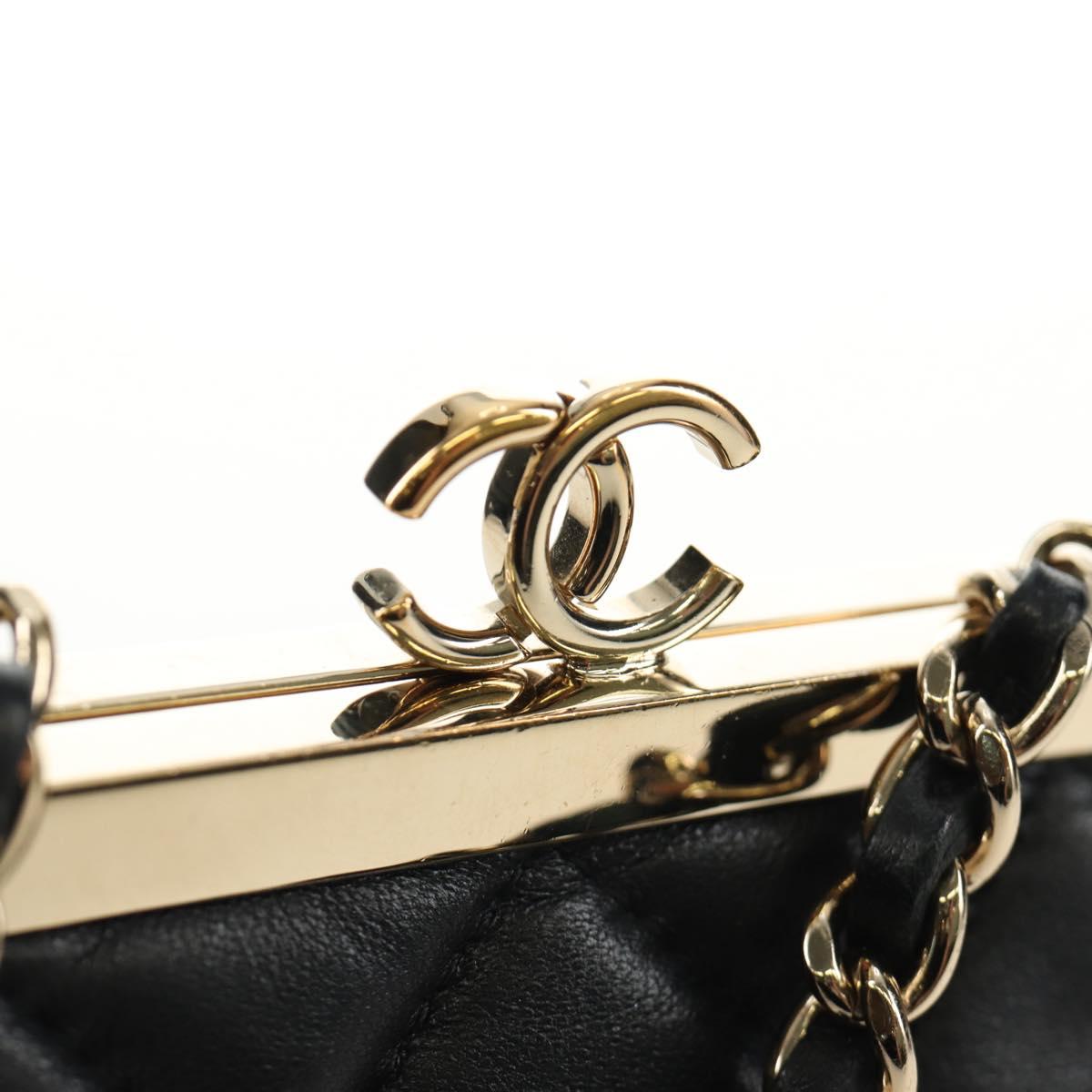 CHANEL Chain Shoulder Pouch Evening Bag Lamb Skin Black Gold CC Auth 184385SV