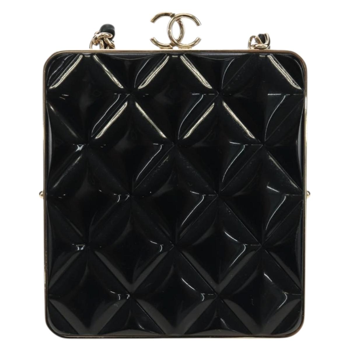CHANEL Chain Shoulder Pouch Evening Bag Lamb Skin Black Gold CC Auth 184385SV