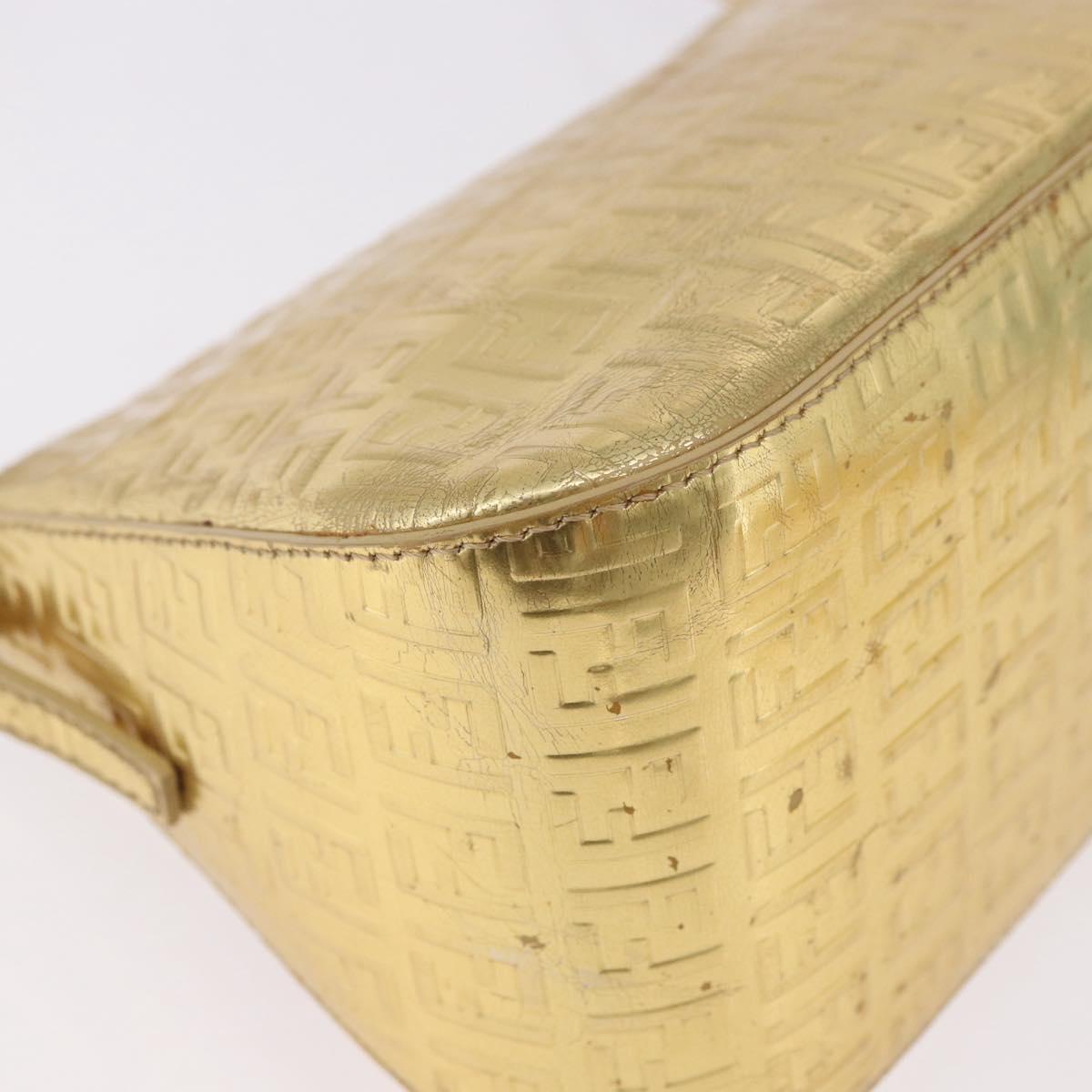 FENDI Zucchino Canvas Mamma Baguette Shoulder Bag Leather Gold Auth 184388M