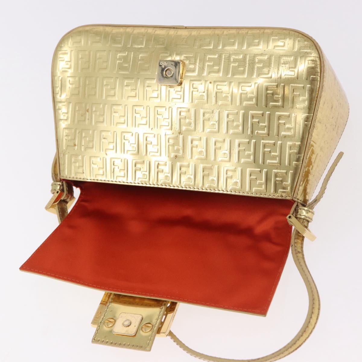 FENDI Zucchino Canvas Mamma Baguette Shoulder Bag Leather Gold Auth 184388M