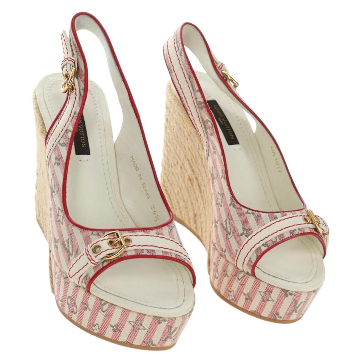 LOUIS VUITTON Monogram Mini Anemone Wedge Sandals Red Rouge LV Auth 184389M