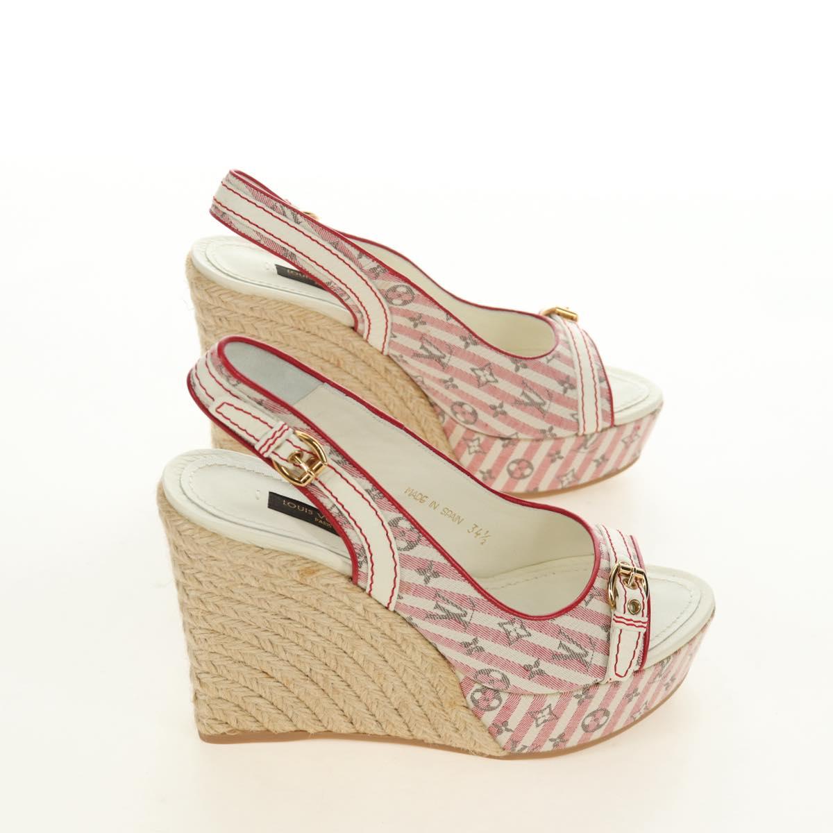 LOUIS VUITTON Monogram Mini Anemone Wedge Sandals Red Rouge LV Auth 184389M