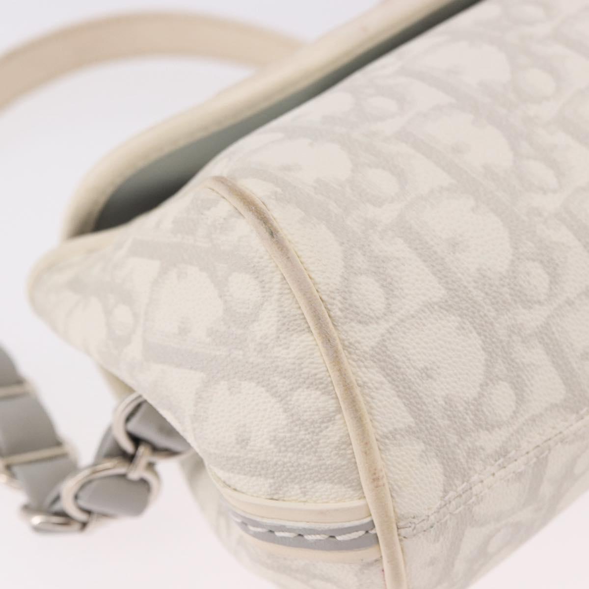Christian Dior Trotter Canvas Romantic Chain Bag PVC White Silver Auth 184394SAM