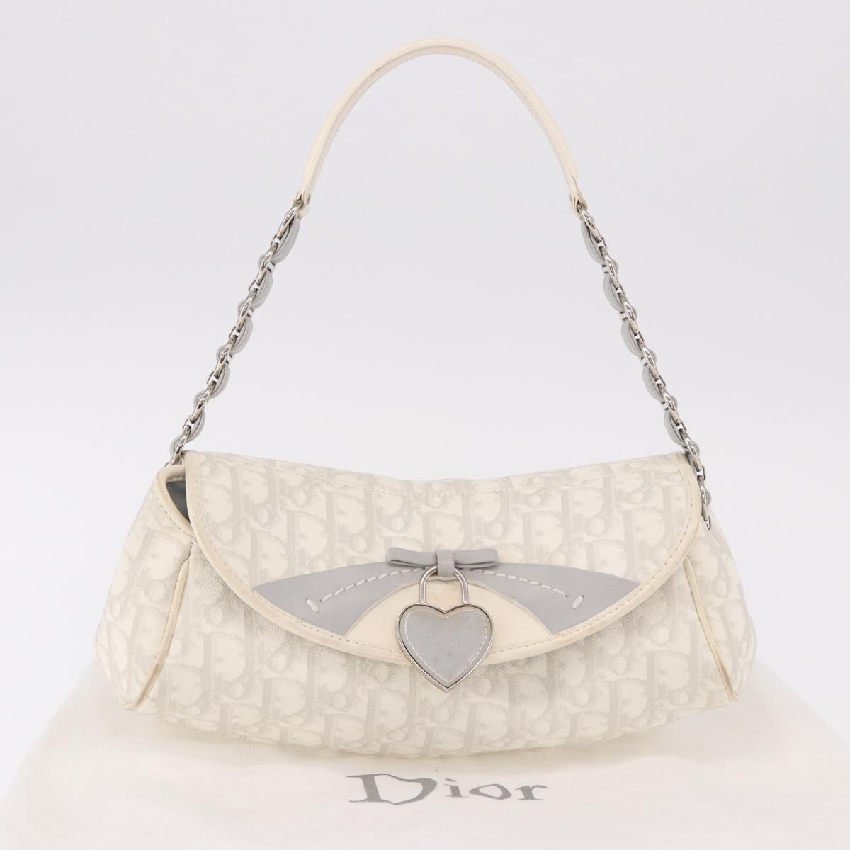 Christian Dior Trotter Canvas Romantic Chain Bag PVC White Silver Auth 184394SAM