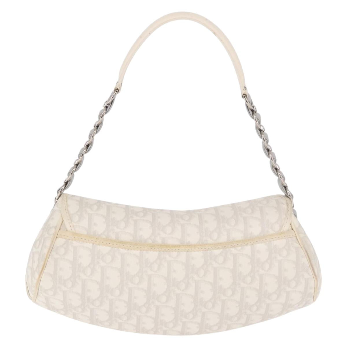 Christian Dior Trotter Canvas Romantic Chain Bag PVC White Silver Auth 184394SAM