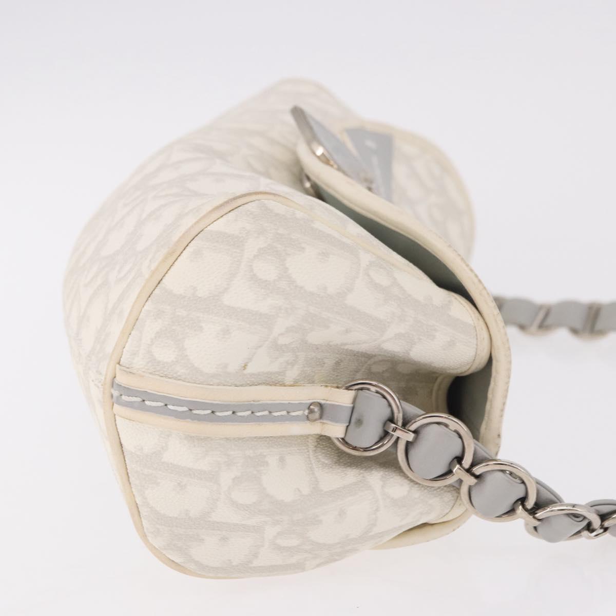 Christian Dior Trotter Canvas Romantic Chain Bag PVC White Silver Auth 184394SAM