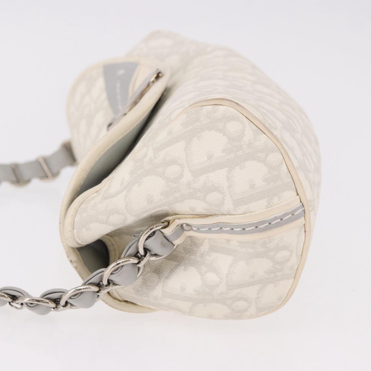 Christian Dior Trotter Canvas Romantic Chain Bag PVC White Silver Auth 184394SAM
