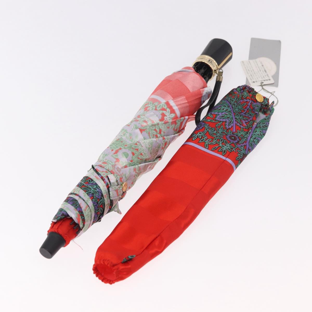 Christian Dior Folding Umbrella Polyester Made by Kanebo Red Gold Auth 184395M
