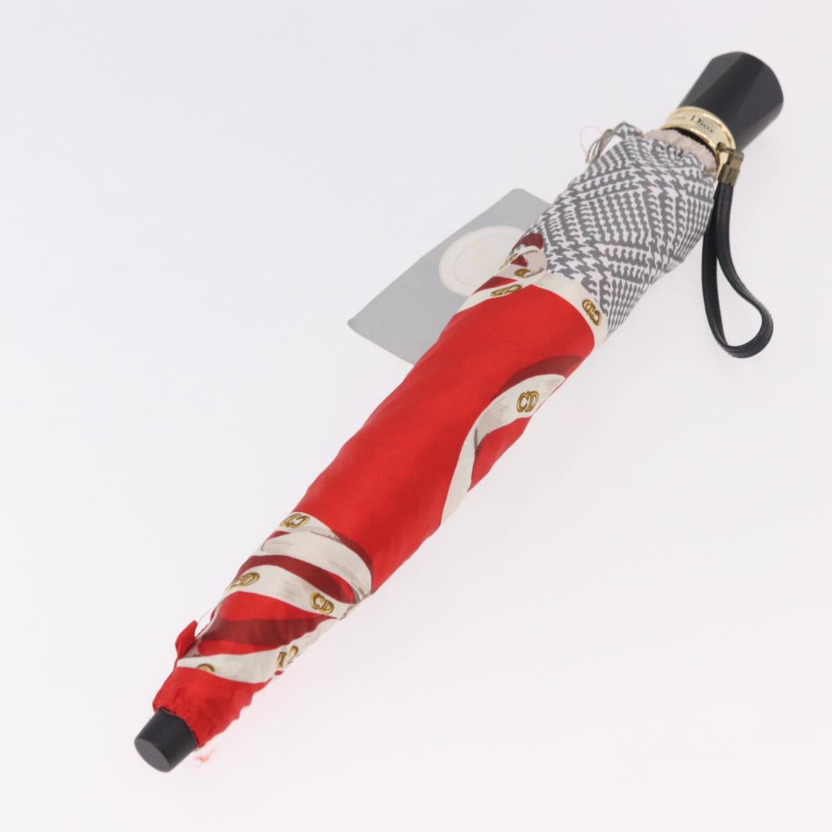 Christian Dior Folding Umbrella Polyester Made by Kanebo Red Gold Auth 184396M