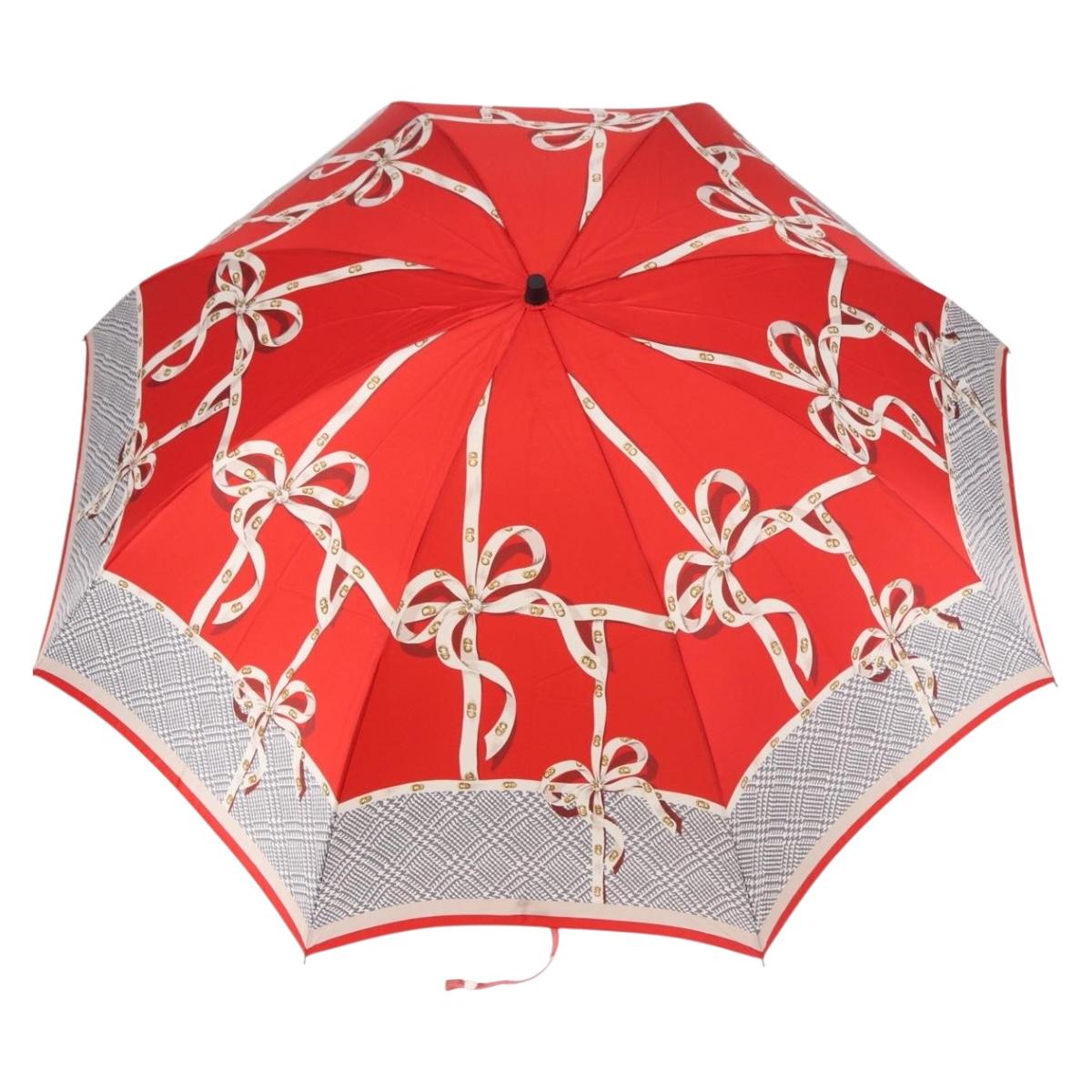 Christian Dior Folding Umbrella Polyester Made by Kanebo Red Gold Auth 184396M