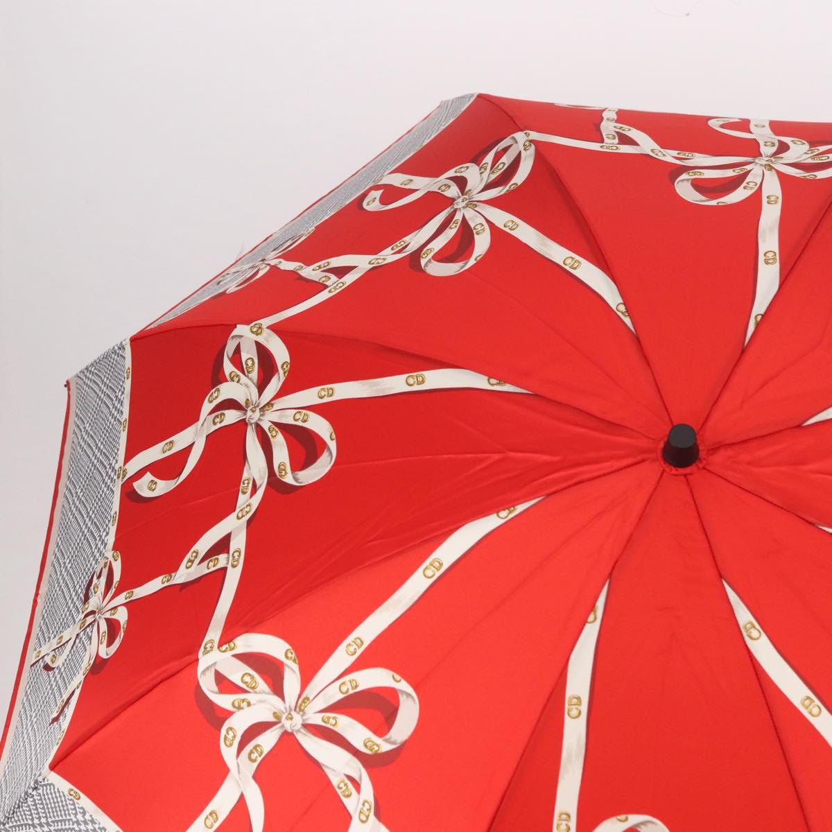 Christian Dior Folding Umbrella Polyester Made by Kanebo Red Gold Auth 184396M