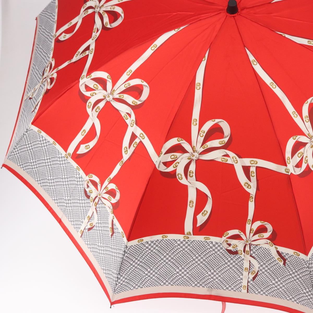 Christian Dior Folding Umbrella Polyester Made by Kanebo Red Gold Auth 184396M