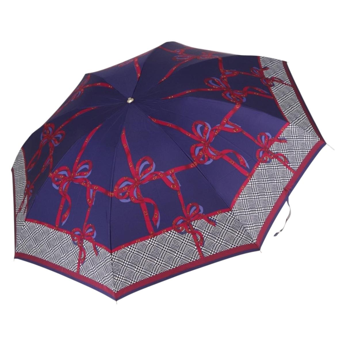 Christian Dior Folding Umbrella Polyester Made by Kanebo Navy Gold Auth 184397M