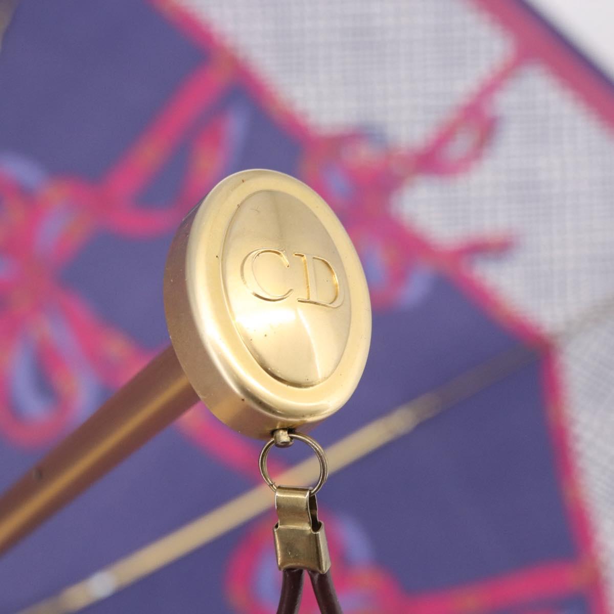 Christian Dior Folding Umbrella Polyester Made by Kanebo Navy Gold Auth 184397M
