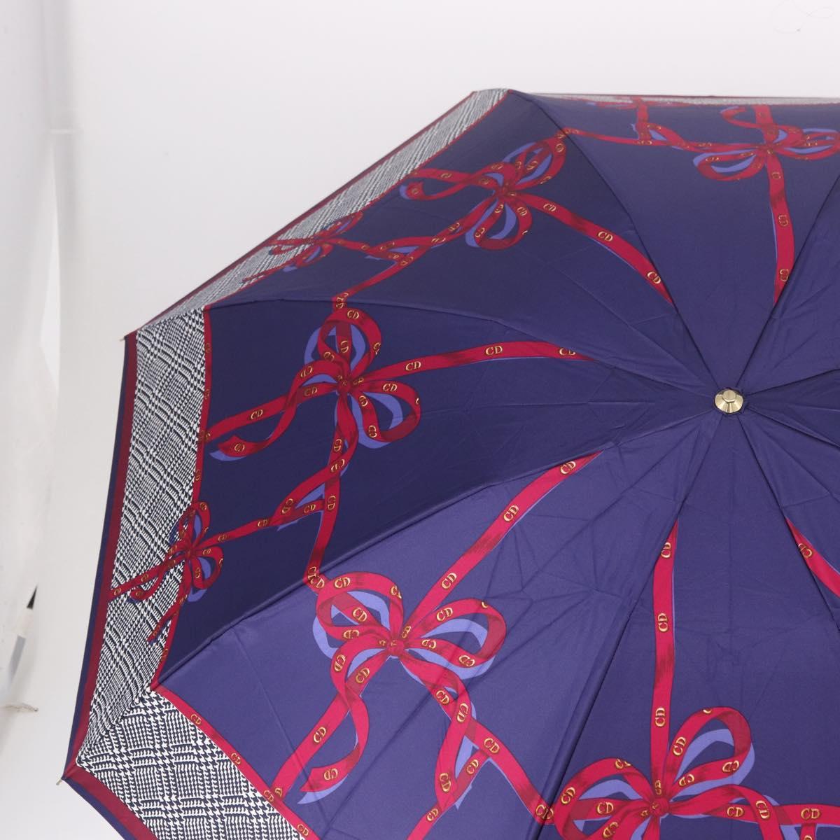 Christian Dior Folding Umbrella Polyester Made by Kanebo Navy Gold Auth 184397M