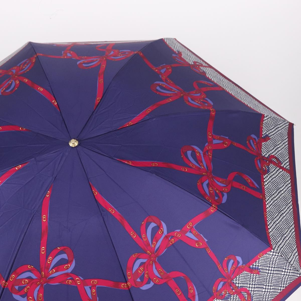 Christian Dior Folding Umbrella Polyester Made by Kanebo Navy Gold Auth 184397M