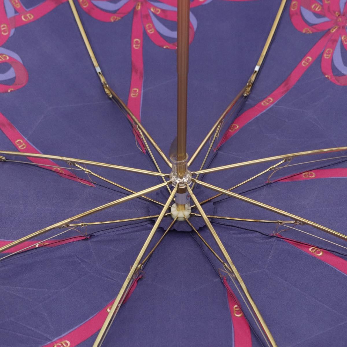 Christian Dior Folding Umbrella Polyester Made by Kanebo Navy Gold Auth 184397M
