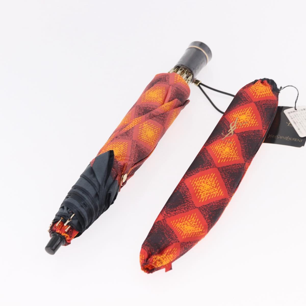 SAINT LAURENT Folding Umbrella Polyester Red Gold Auth 184398M