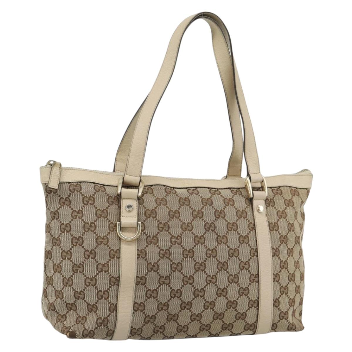 GUCCI GG Canvas Abbey Tote Bag Beige Gold 141470 Auth 184405