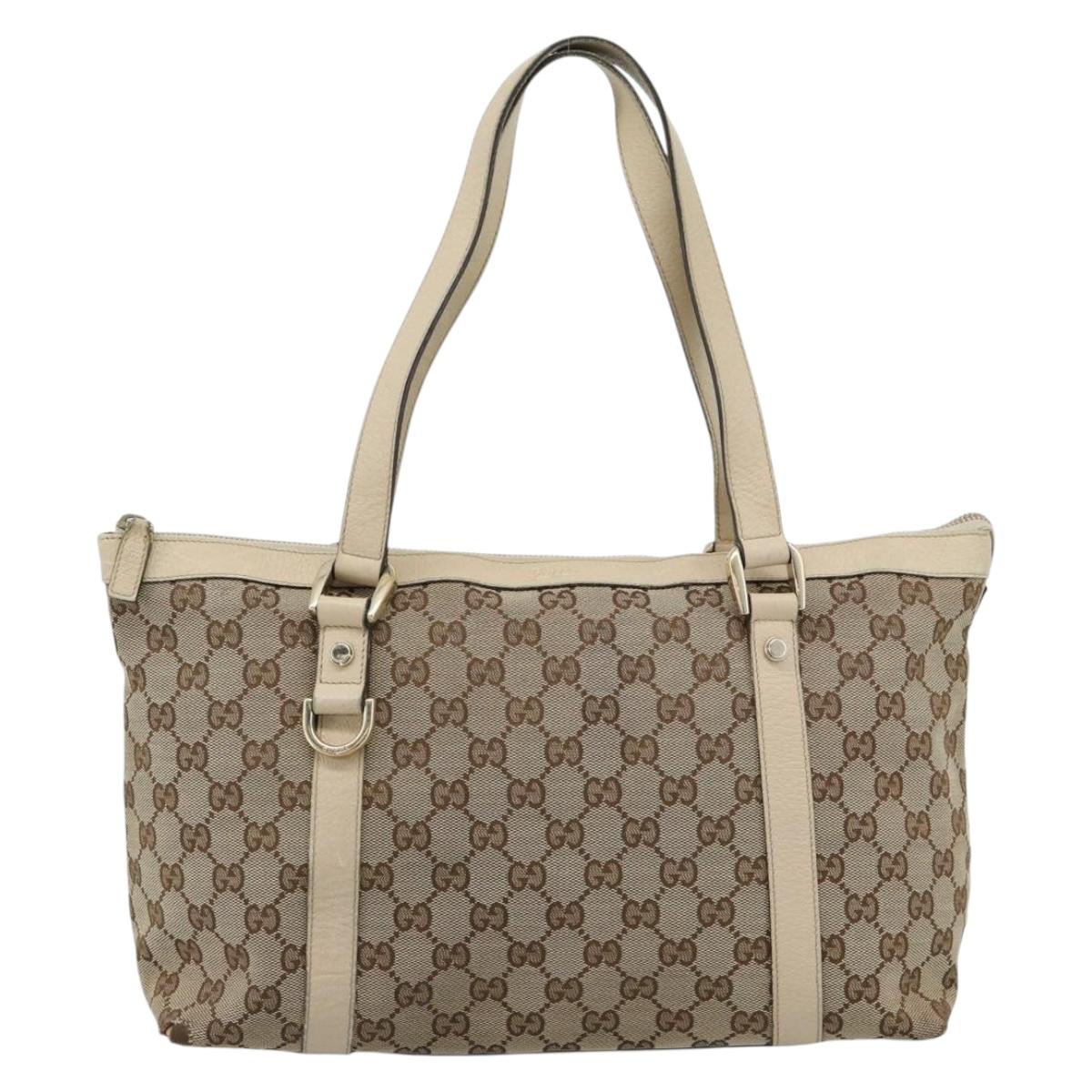 GUCCI GG Canvas Abbey Tote Bag Beige Gold 141470 Auth 184405