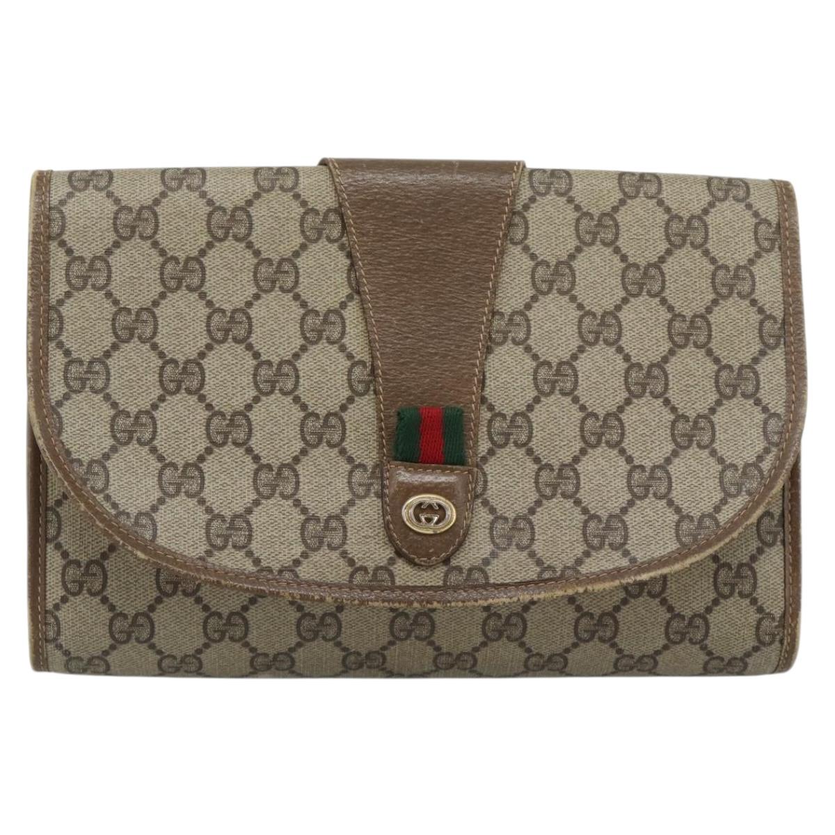 GUCCI GG Supreme Web Sherry Line Clutch Bag PVC Beige Gold 89 01 030 Auth 184406