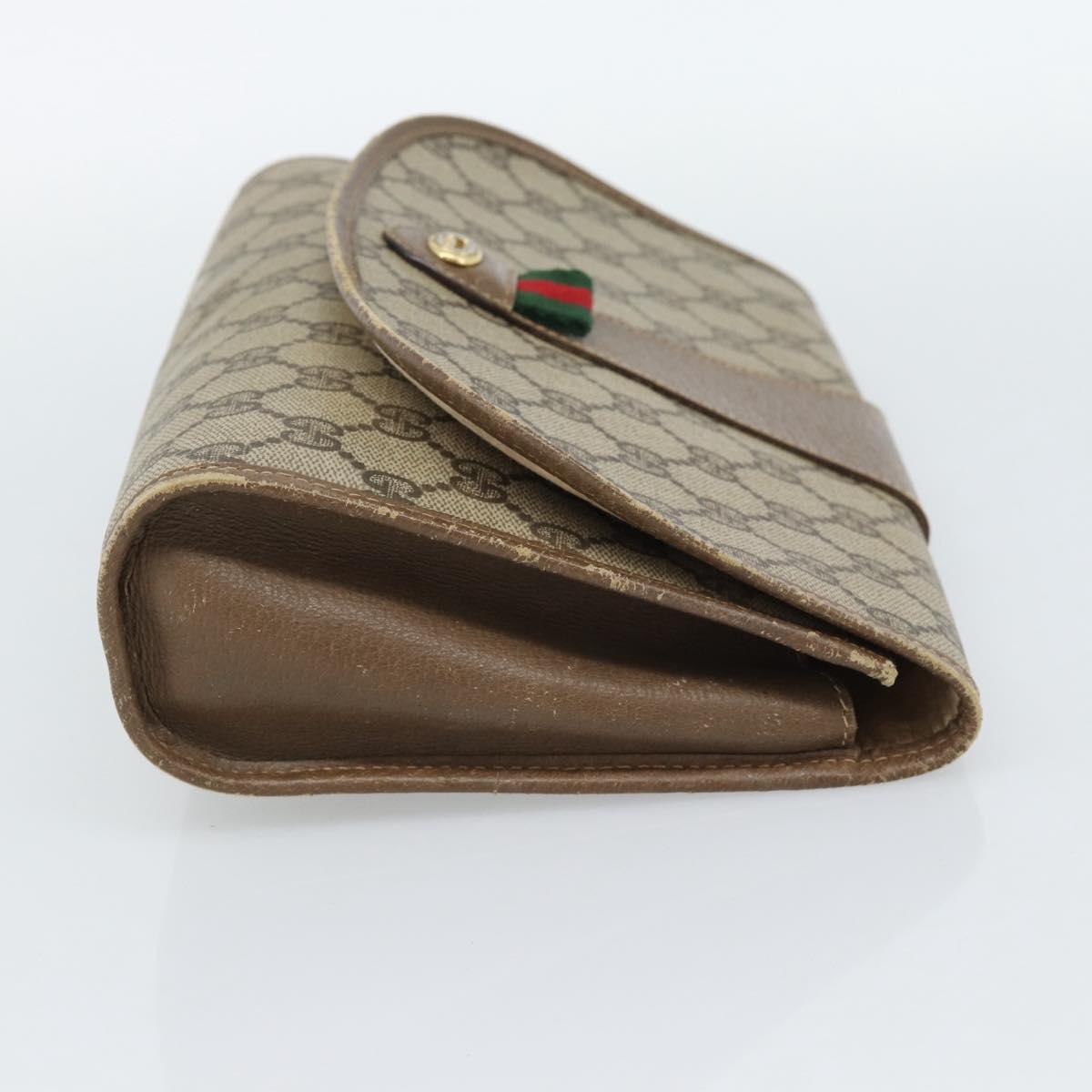 GUCCI GG Supreme Web Sherry Line Clutch Bag PVC Beige Gold 89 01 030 Auth 184406