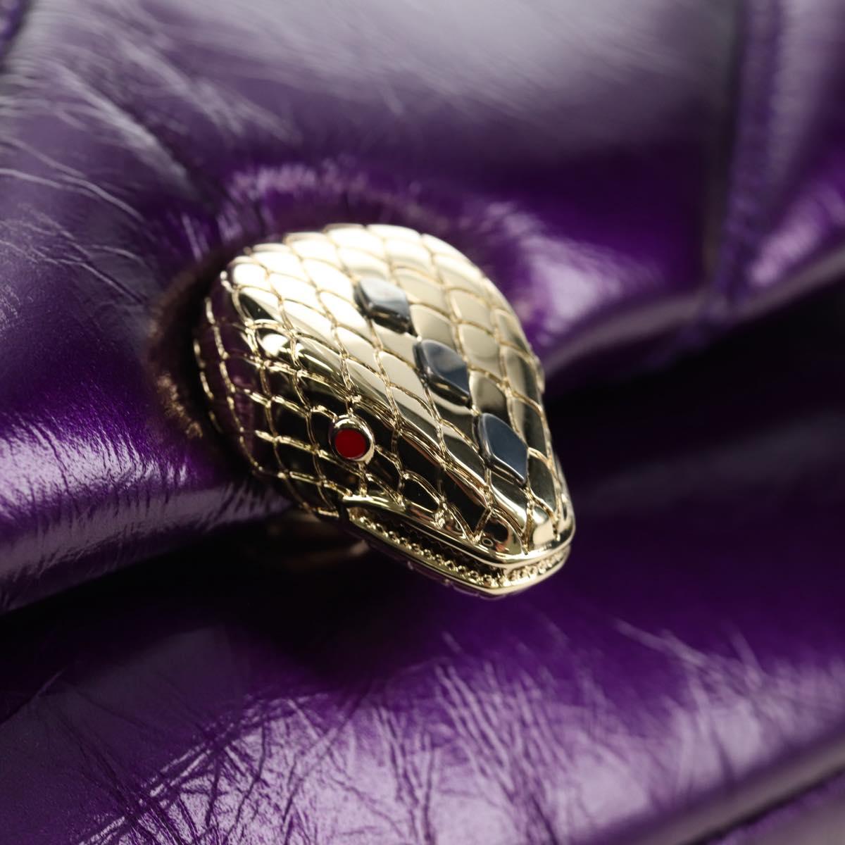 BVLGARI Serpenti Cabochon Cross Body Bag Leather Purple Gold Auth 184409SAM