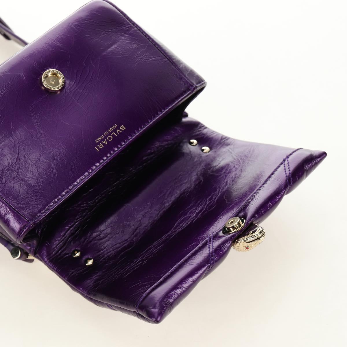 BVLGARI Serpenti Cabochon Cross Body Bag Leather Purple Gold Auth 184409SAM
