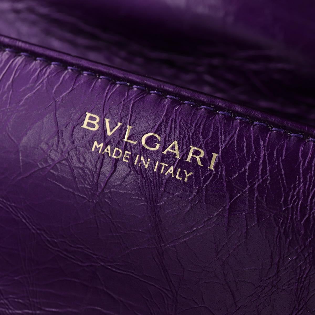 BVLGARI Serpenti Cabochon Cross Body Bag Leather Purple Gold Auth 184409SAM