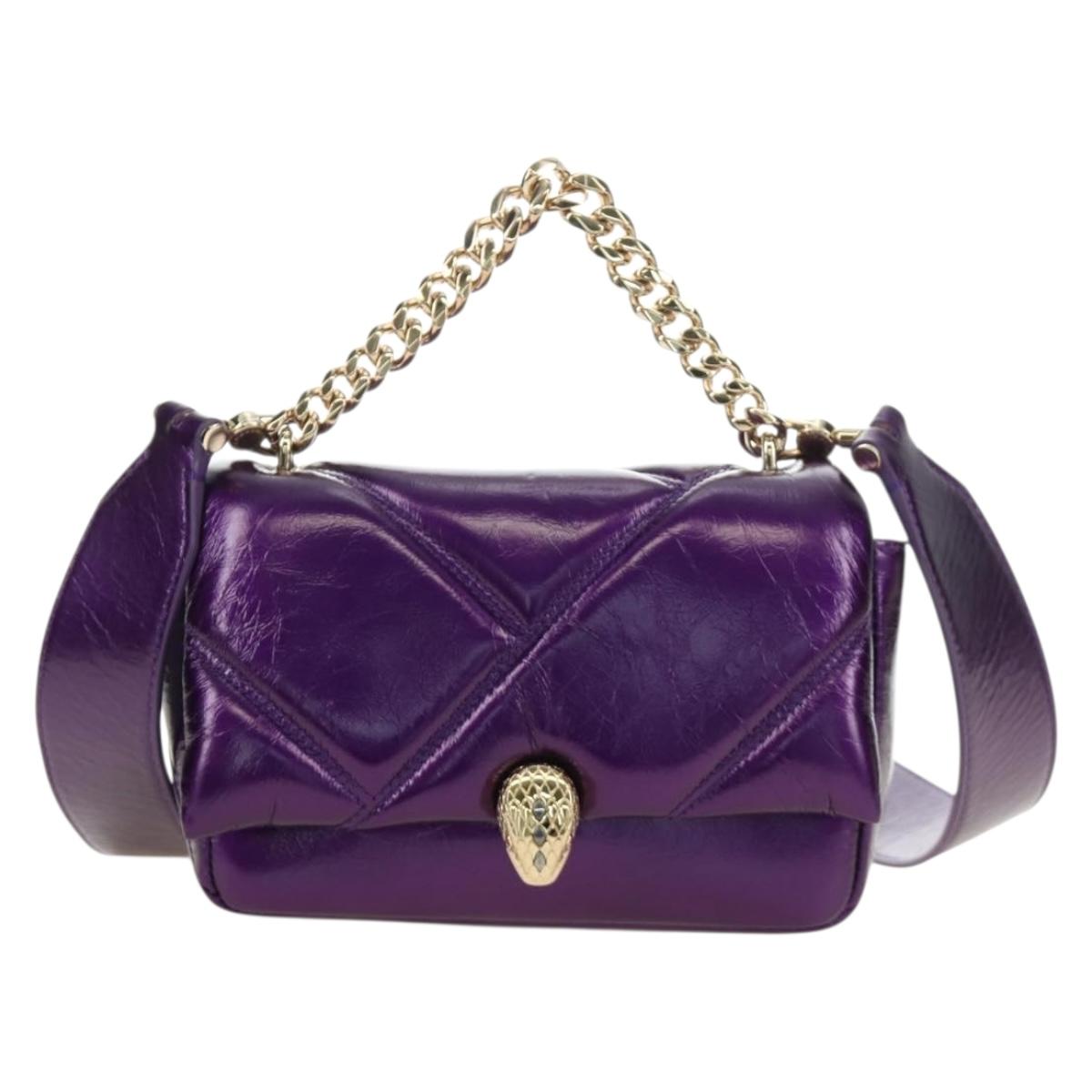 BVLGARI Serpenti Cabochon Cross Body Bag Leather Purple Gold Auth 184409SAM
