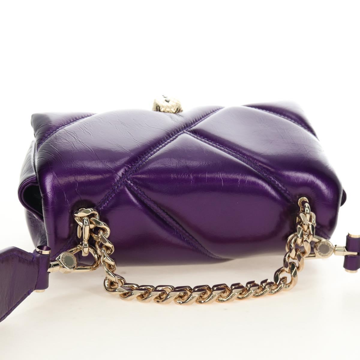 BVLGARI Serpenti Cabochon Cross Body Bag Leather Purple Gold Auth 184409SAM