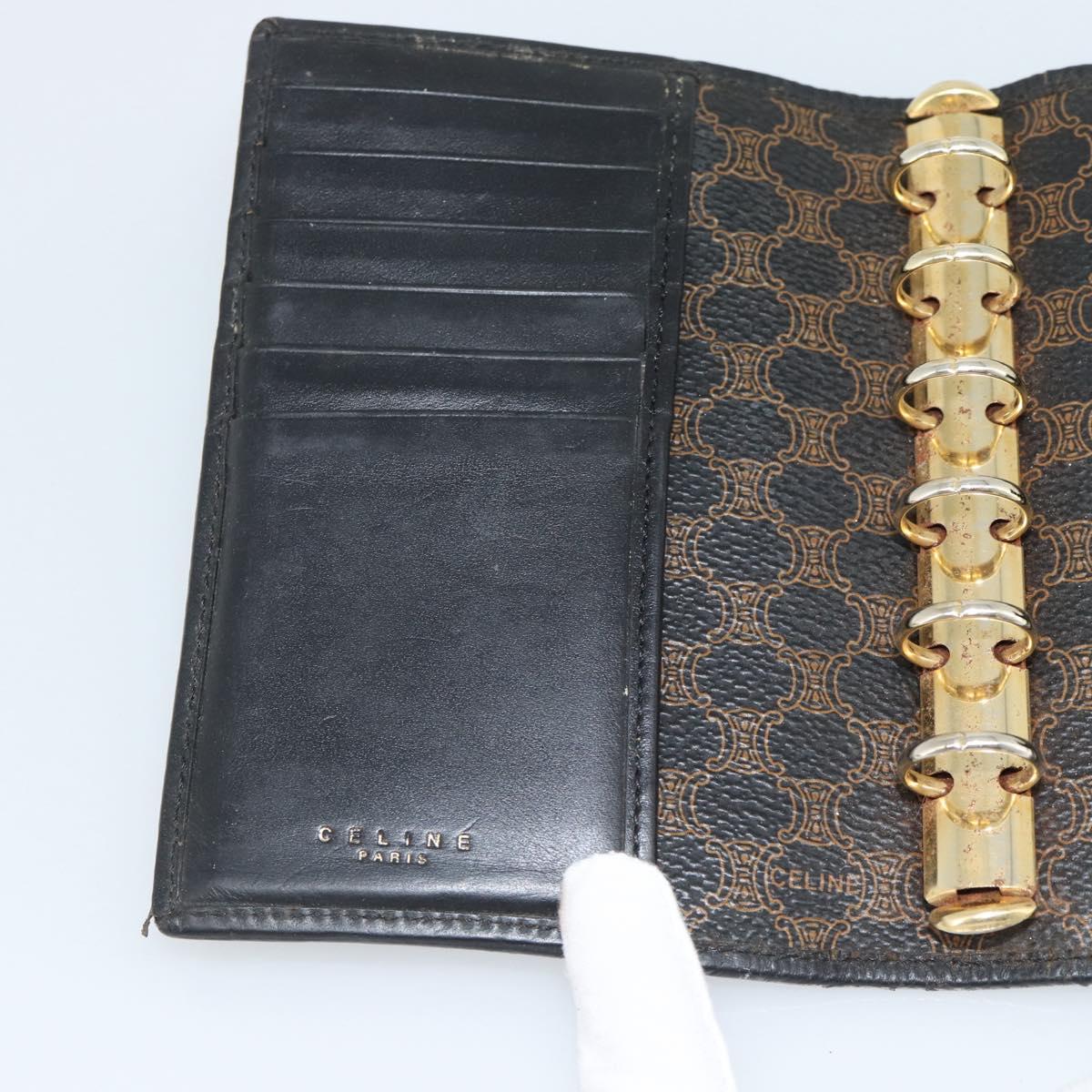 CELINE Macadam Canvas Day Planner Cover PVC Leather Black Gold Auth 184416