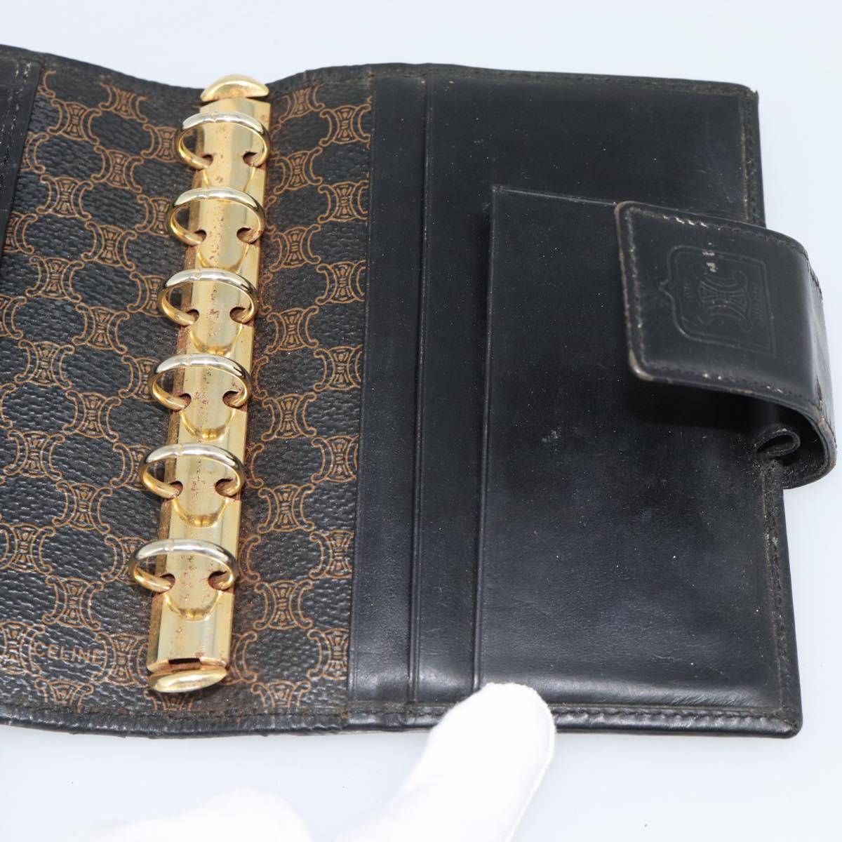 CELINE Macadam Canvas Day Planner Cover PVC Leather Black Gold Auth 184416