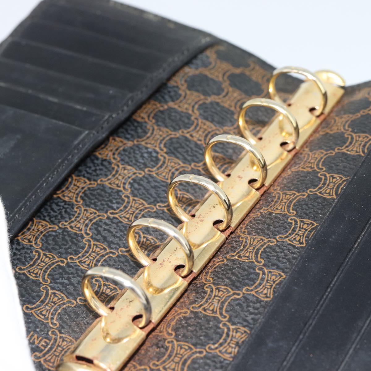 CELINE Macadam Canvas Day Planner Cover PVC Leather Black Gold Auth 184416