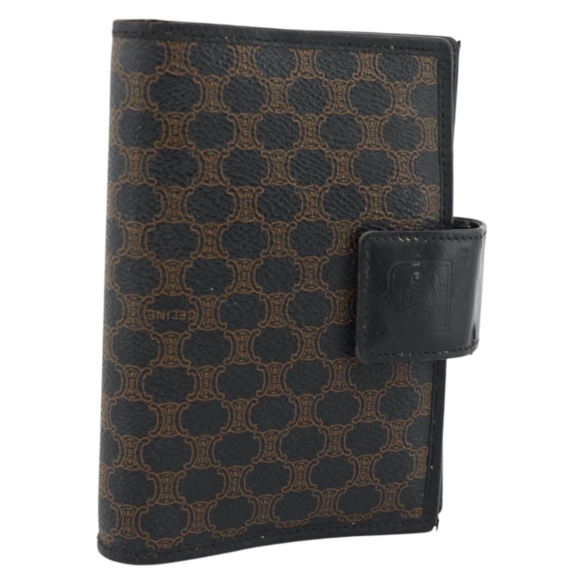 CELINE Macadam Canvas Day Planner Cover PVC Leather Black Gold Auth 184416