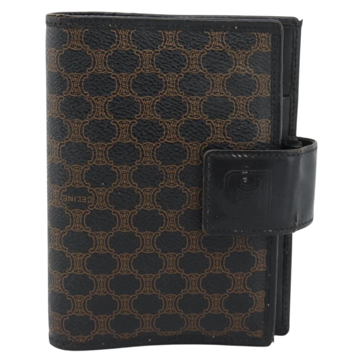 CELINE Macadam Canvas Day Planner Cover PVC Leather Black Gold Auth 184416