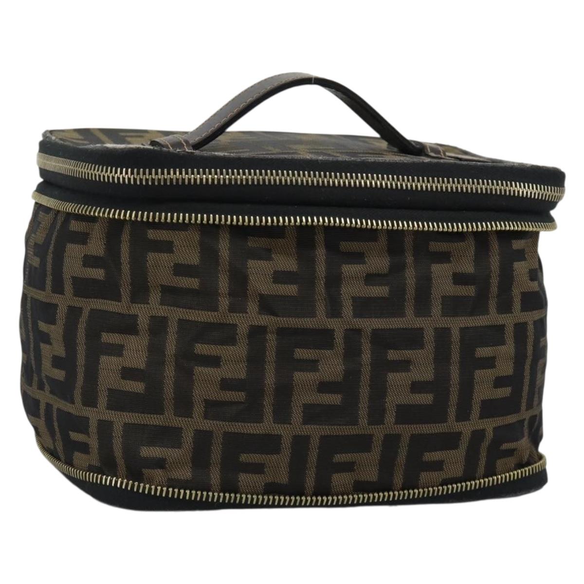FENDI Zucca Canvas Vanity Pouch Black Brown Auth 184417