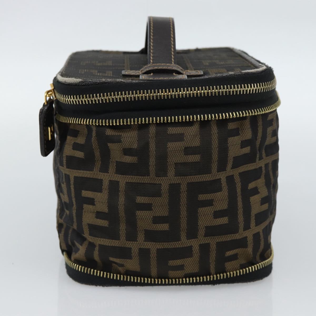 FENDI Zucca Canvas Vanity Pouch Black Brown Auth 184417