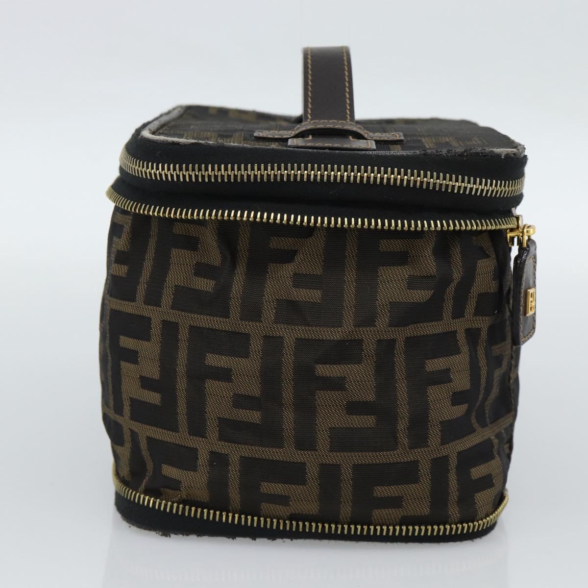FENDI Zucca Canvas Vanity Pouch Black Brown Auth 184417