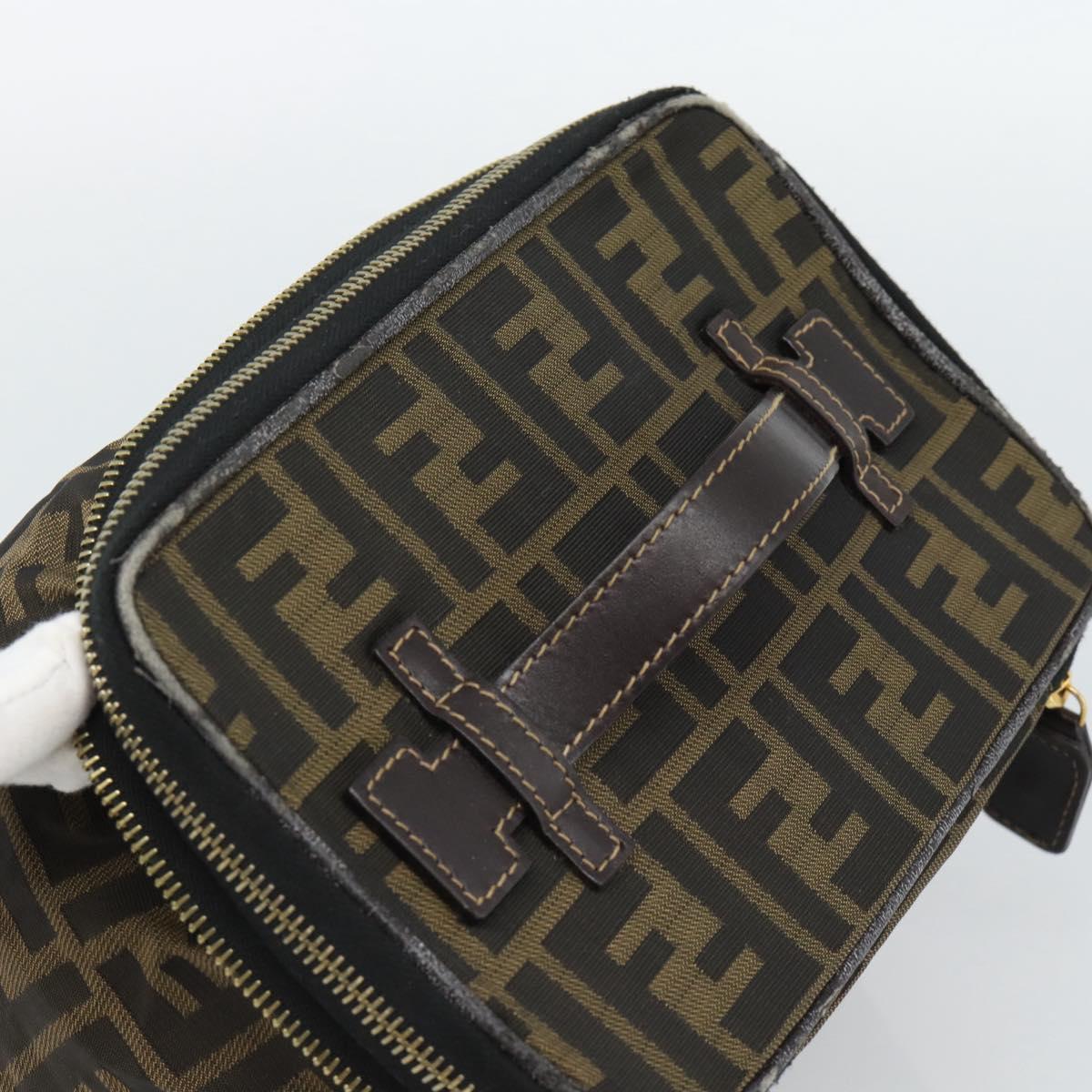 FENDI Zucca Canvas Vanity Pouch Black Brown Auth 184417
