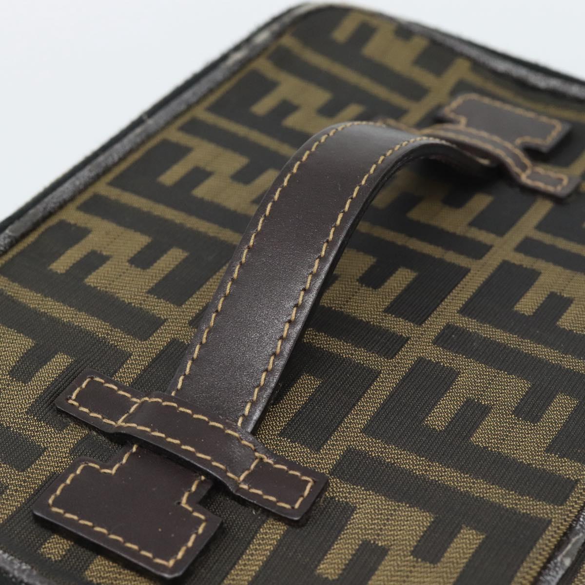 FENDI Zucca Canvas Vanity Pouch Black Brown Auth 184417