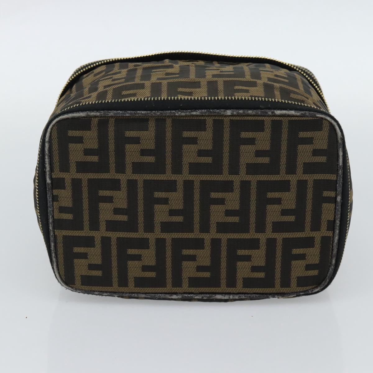 FENDI Zucca Canvas Vanity Pouch Black Brown Auth 184417