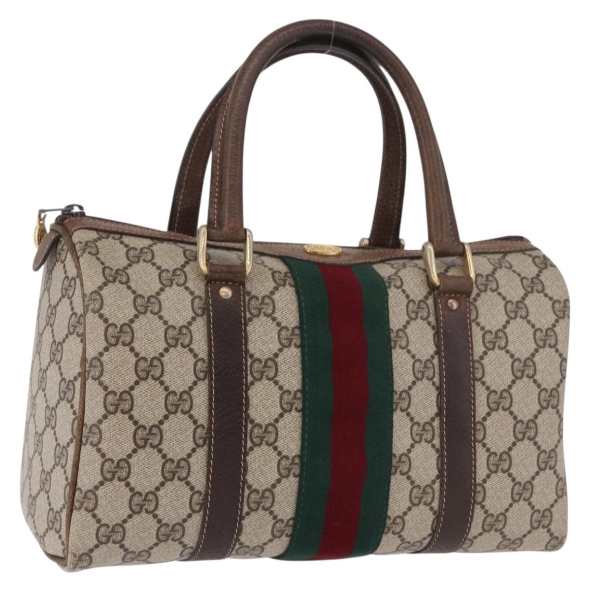 GUCCI GG Supreme Web Sherry Line Hand Bag PVC Beige Gold Red Auth 184430