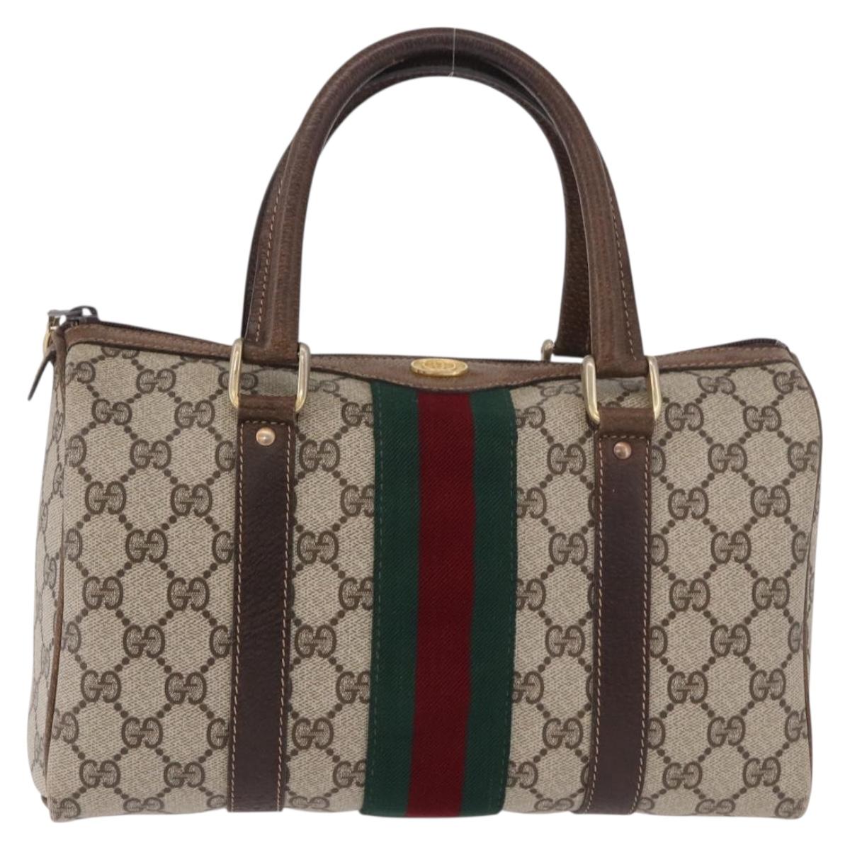 GUCCI GG Supreme Web Sherry Line Hand Bag PVC Beige Gold Red Auth 184430