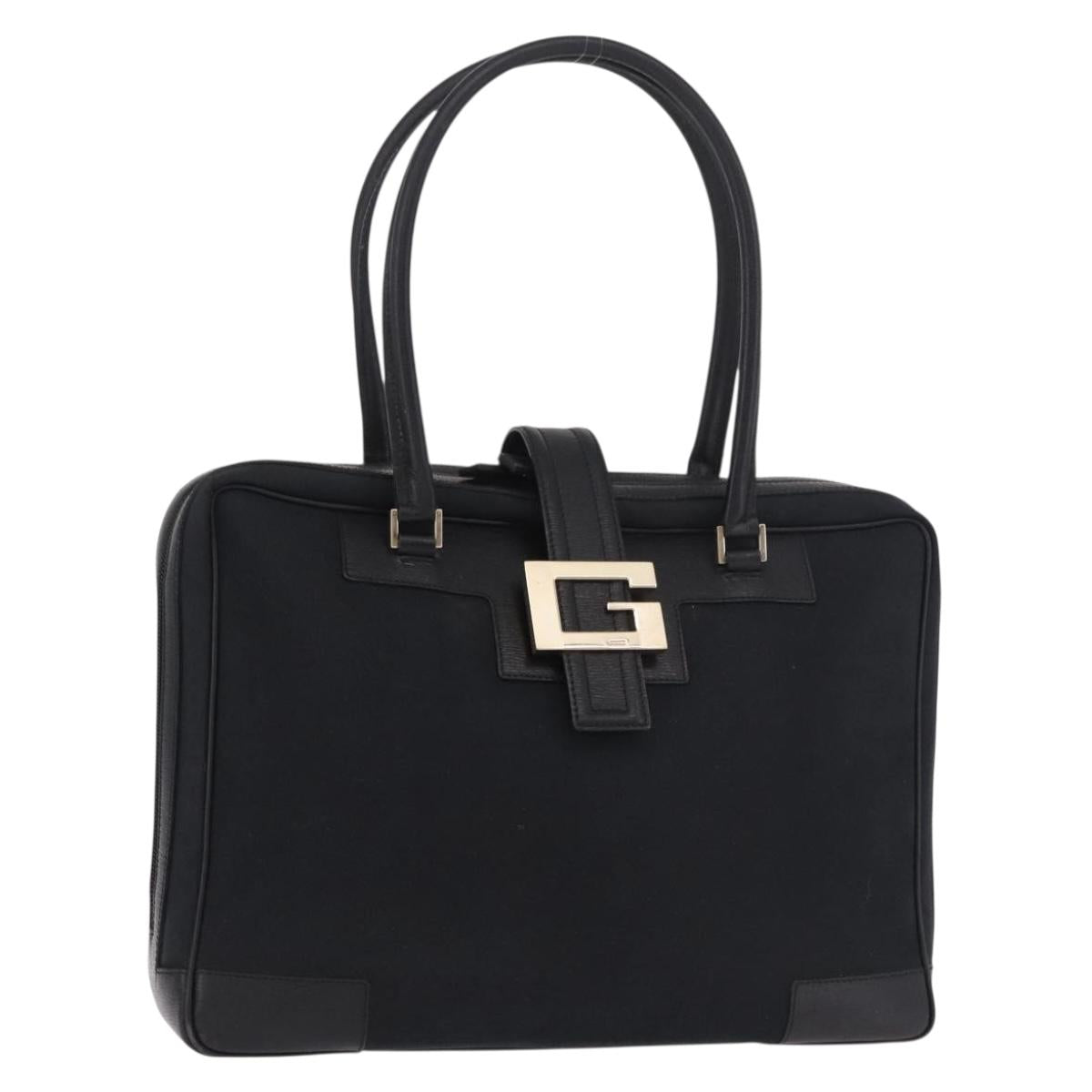 GUCCI Hand Bag Canvas Black Gold Auth 184433